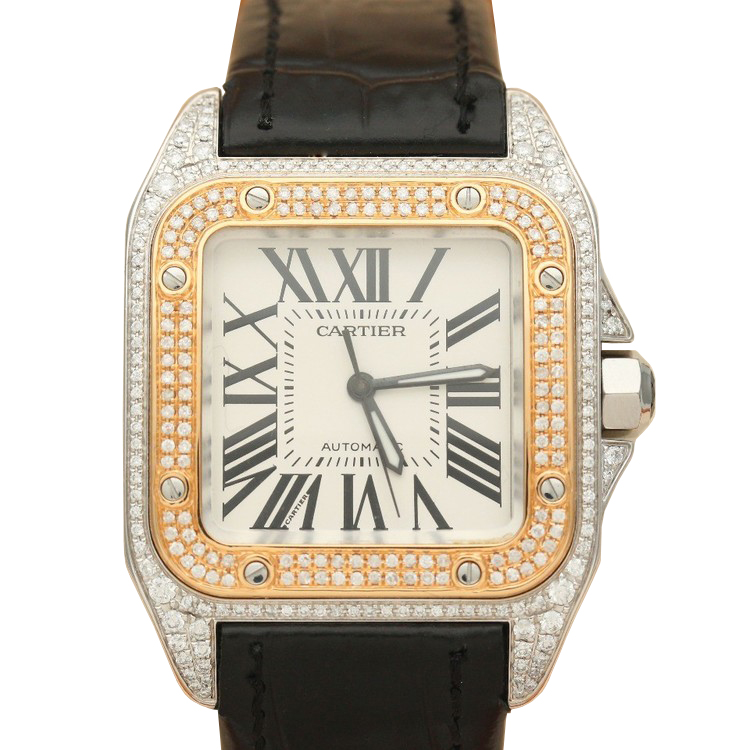 [9.8新]卡地亚山度士后镶钻自动机械男/女表中号