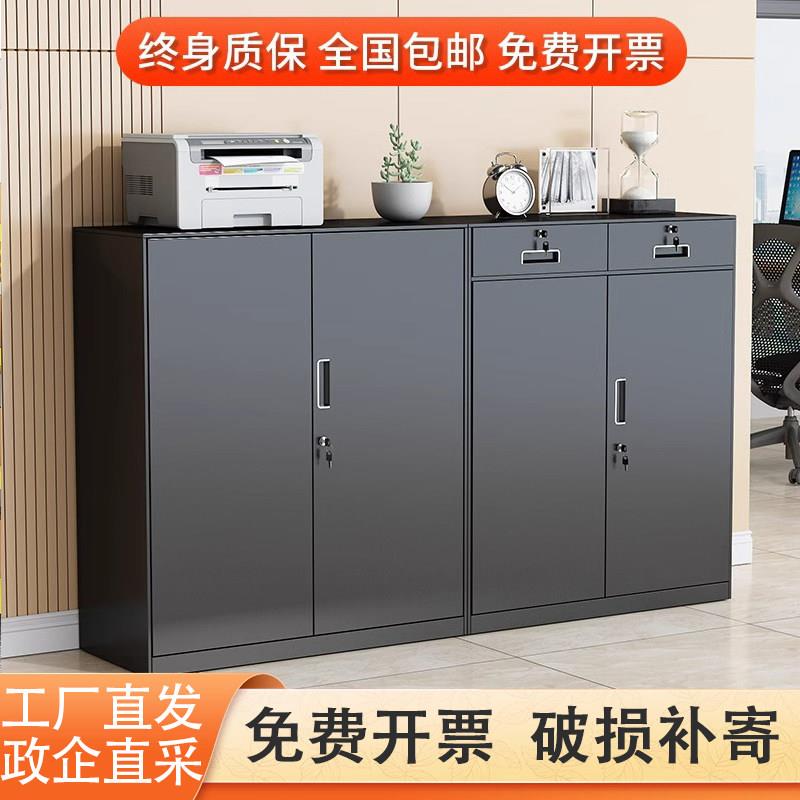 套色钢制办公室加厚铁质收纳柜矮柜财务资料柜家用带锁储物柜鞋柜