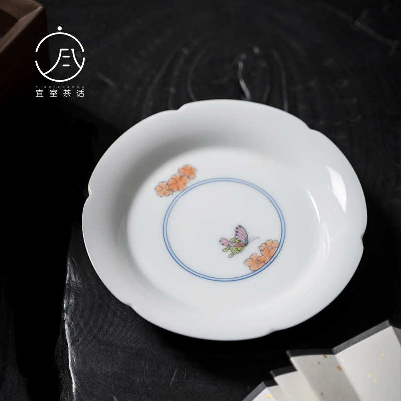 宜室茶话 手绘青花念蝶壶承干泡台 功夫茶具家用盖碗托盘养壶垫