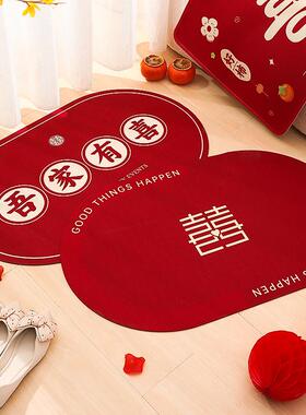结婚地毯卧室床边毯红色婚床婚庆主卧床下房间厚脚垫婚房床尾地垫