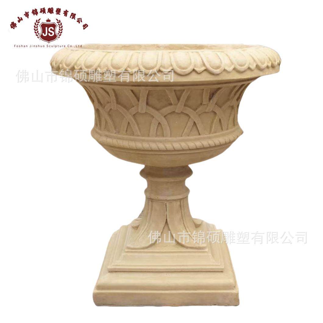 户外砂岩欧式花钵楼盘项目景观花盆出口品质高强度耐用石雕花盘