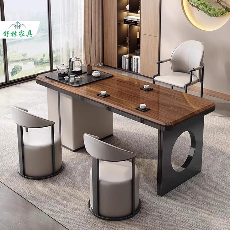 乌金木纹茶桌椅组合家用阳台办公室一体现代简约轻奢高端实木茶台