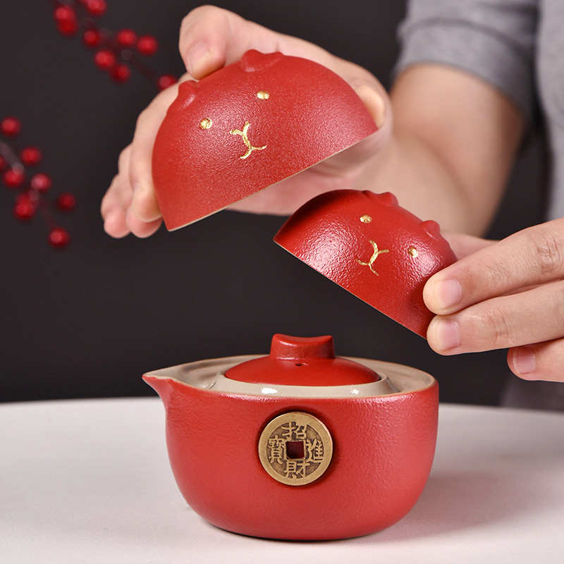便携式旅行茶具小套装简易户外手抓泡茶壶茶杯前途无量露营快客杯