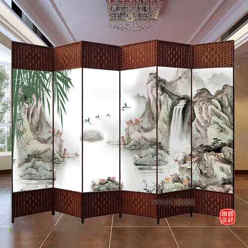 正品中式屏风断墙客厅折叠移动木推拉玄折隔屏关现代简约实布艺屏