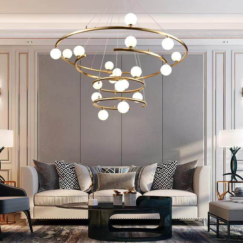 公寓LOFT复式住宅楼梯吊灯客厅书房卧室别墅圆环现代简约创意灯具