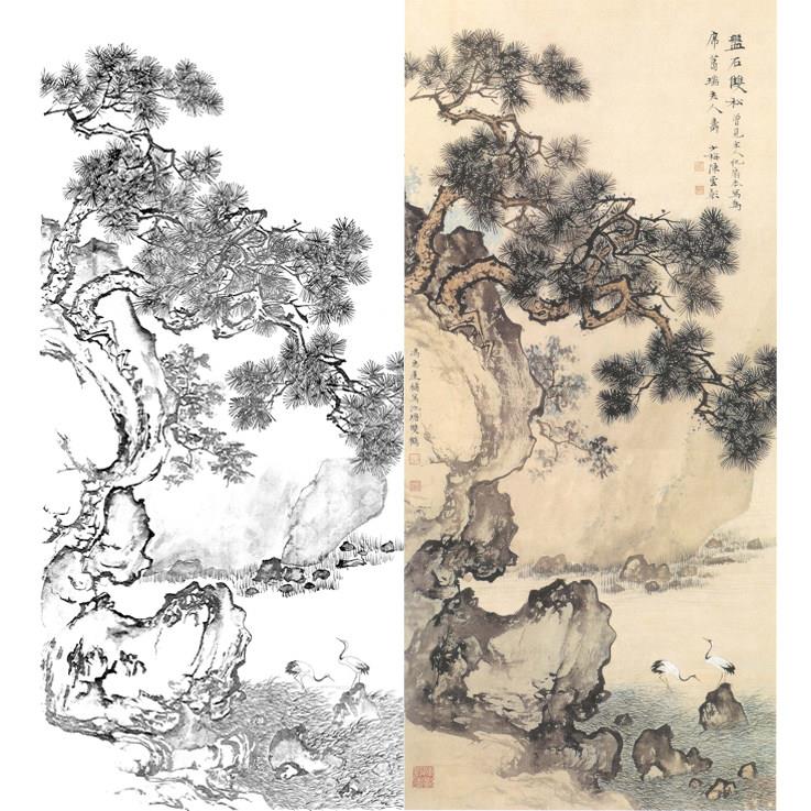 高清国画工笔画山水白描底稿线描稿临摹勾线过透稿实物打印稿l588
