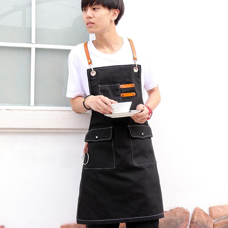 牛仔围裙印字奶茶店理发师烘焙餐厅男女花店工作服印LOGO工装