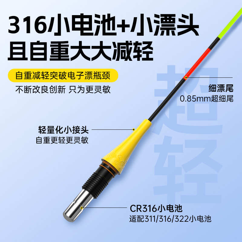久岩BY双面LED灯珠夜光漂 高灵敏日夜两用浮漂 升级轻量316电子漂