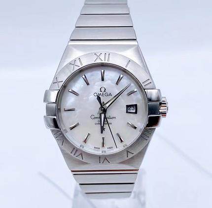 公价45200 98新31mm欧米茄星座精钢日历贝母盘自动机械女表正品