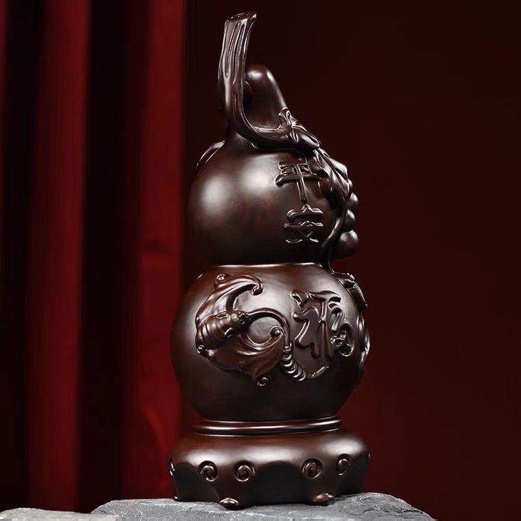 木雕摆件葫芦开实UES木客头雕刻家居厅书架办公司业功装饰工艺送