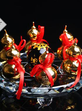 高档纯葫芦七星阵摆件八言卦六字箴室黑曜石球书房家铜居饰品办公