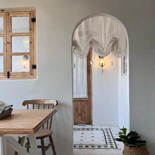 日式亚麻提拉帘弧形拱形门帘覆古罗马帘魔术贴半帘系带升降帘隔断