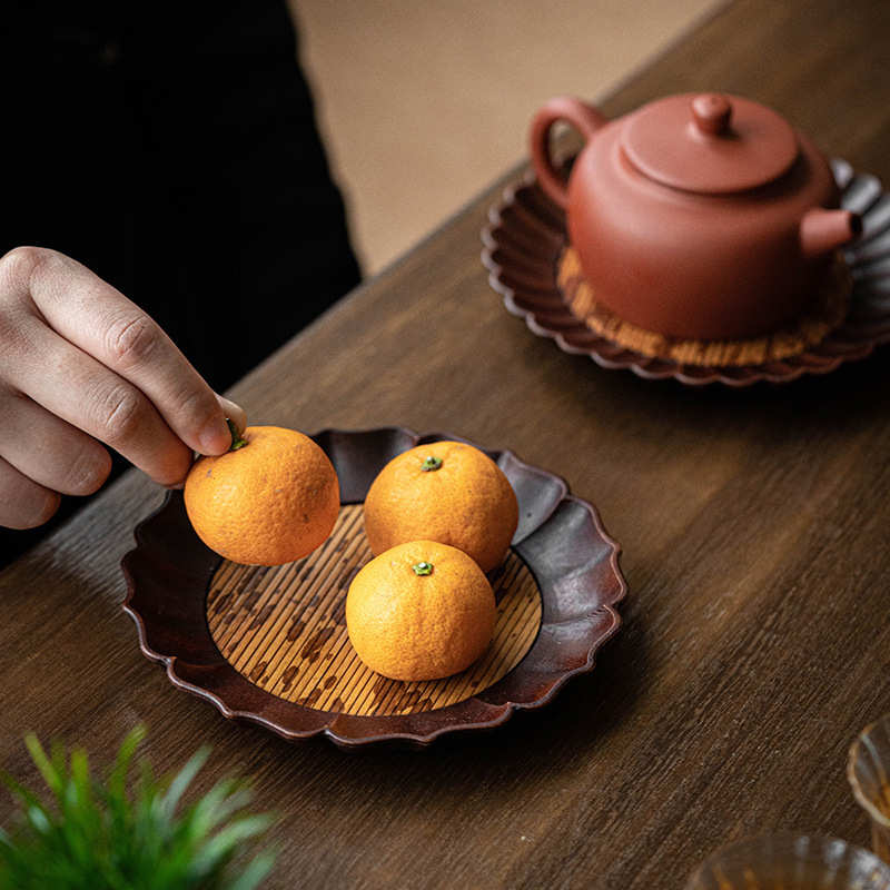 茶杯竹托盘干花瓣壶台茶泡配件茶道承垫贵妃托茶具竹垫重