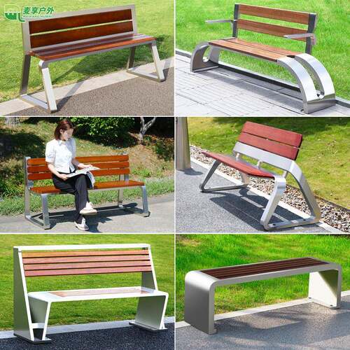 户外公园椅室外长凳休闲201不锈钢菠萝格防腐实木简约休闲椅景区