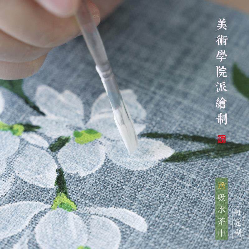 吉佰绘防家水茶新席中式禅意桌旗茶桌布茶几茶旗棉麻手手绘麻纹茶