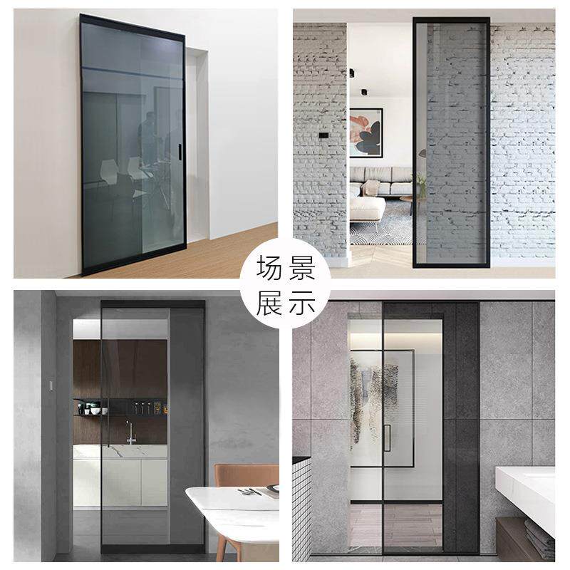 隐形无轨道幽灵门铝框玻璃门厨房卫生间吊轨滑轮推拉移门五金配件