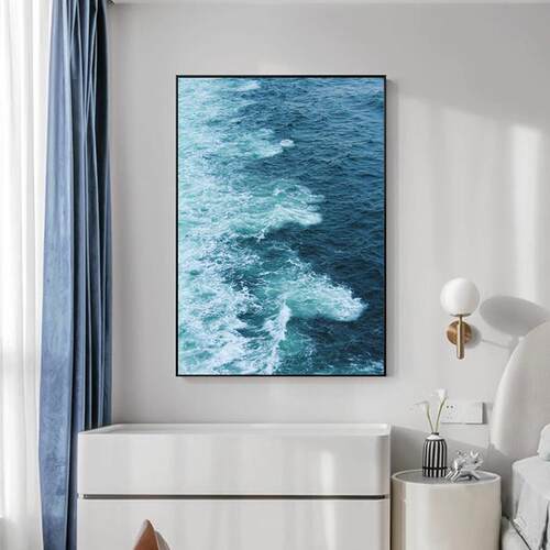 大海浪花肌理感抽象蓝色海洋装饰画客厅沙发背景墙巨幅大尺寸挂画