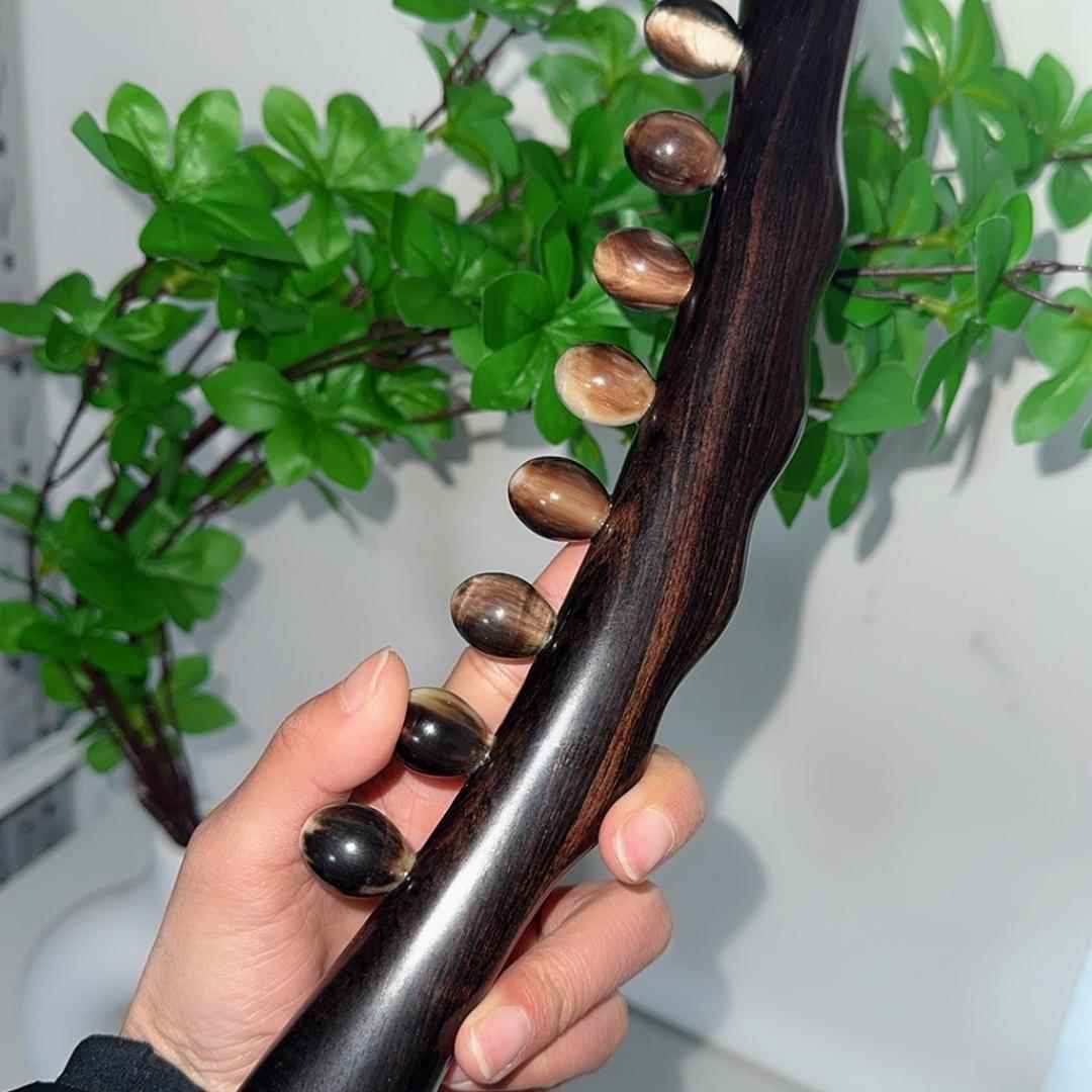 圆头轻疗紫光檀轻拍牦牛角大珠子擀后背头皮保养拨筋梳按摩穴位棒