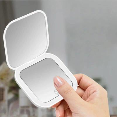Compact Cosmetic Mirror Small Vanity Table Folding with Ligh