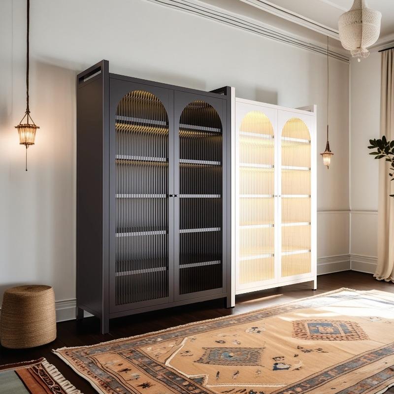 家用钢制置物柜阳台防尘收纳柜多层落地储物柜子一体靠墙铁艺书柜