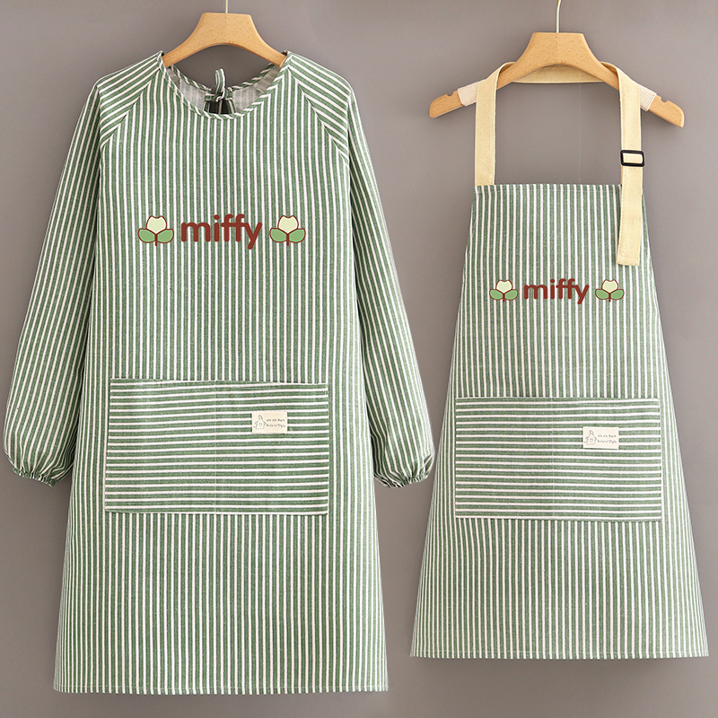 围裙家用厨房做饭洋气围腰防污棉麻大人罩衣女新款长袖耐脏工作服