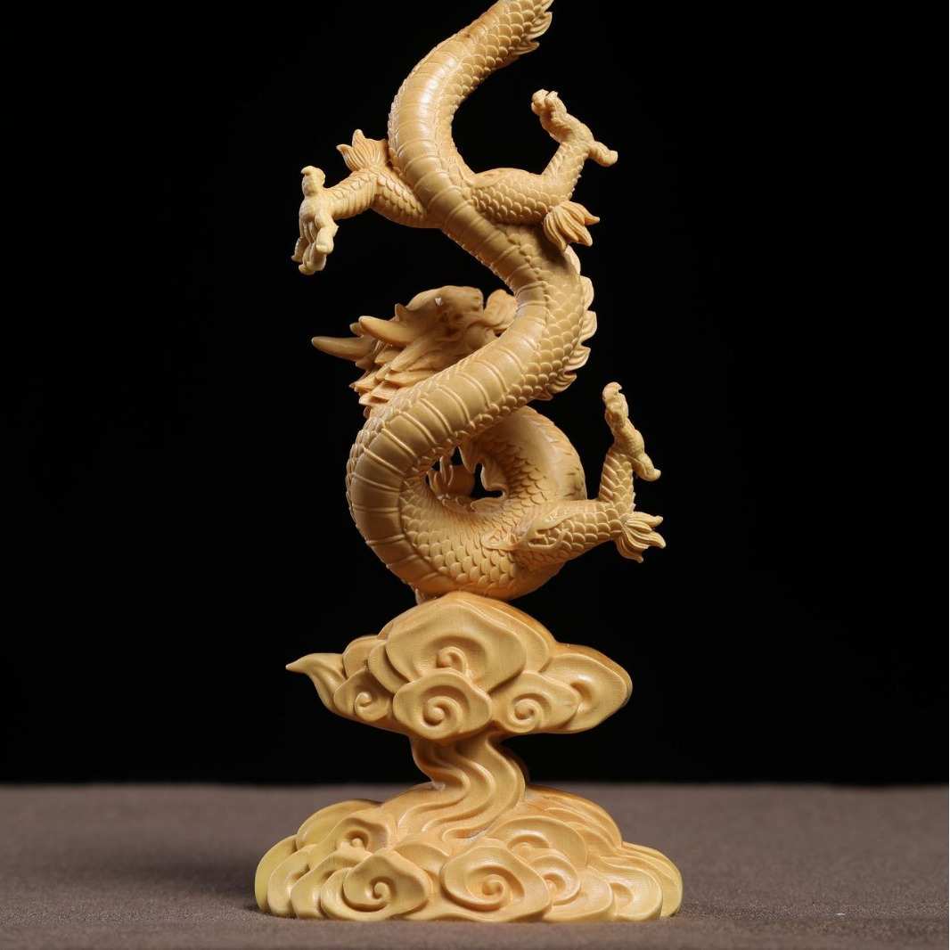 正宗小叶黄杨木雕龙腾四海生肖龙龙年木雕雕刻摆件木质工艺品家居