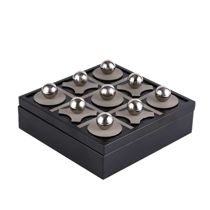 ins餐厅软售楼处轻盒子摆件棋盘欧式装皮革奢金属收纳圆球样板间