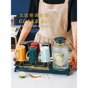 感客厅家用待客喝水水杯茶杯带把带托盘 轻奢杯子家庭套装