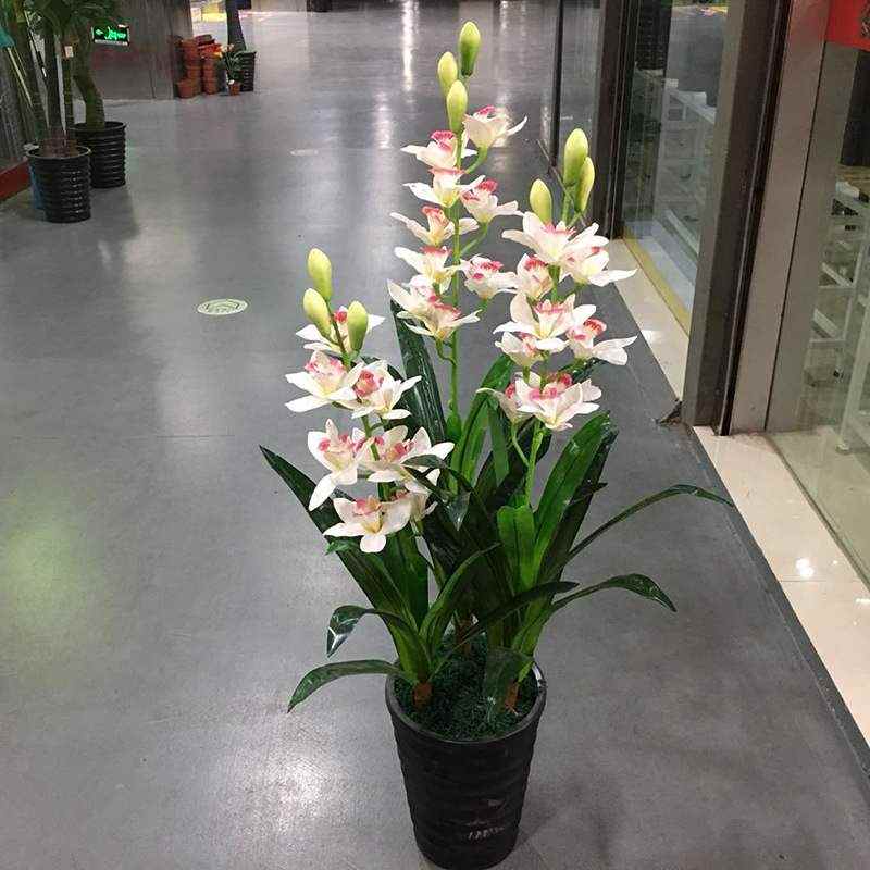 蕙兰塑料三杆盆景植室内绿客厅盆栽假落地花家居装饰花仿真花仿真