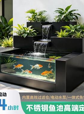 不锈钢鱼池流水摆件庭院造景瀑布水景家居装饰可定制