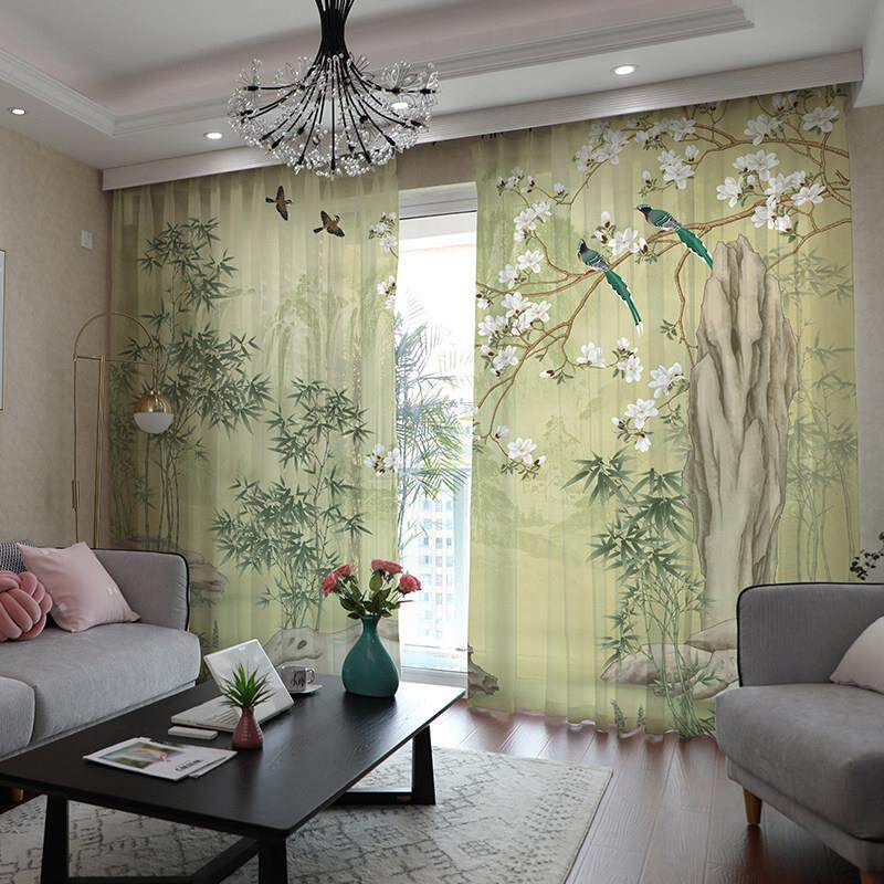 2025年新款中式风格窗帘覆古客厅古风新中式中国风田园风竹子纱帘