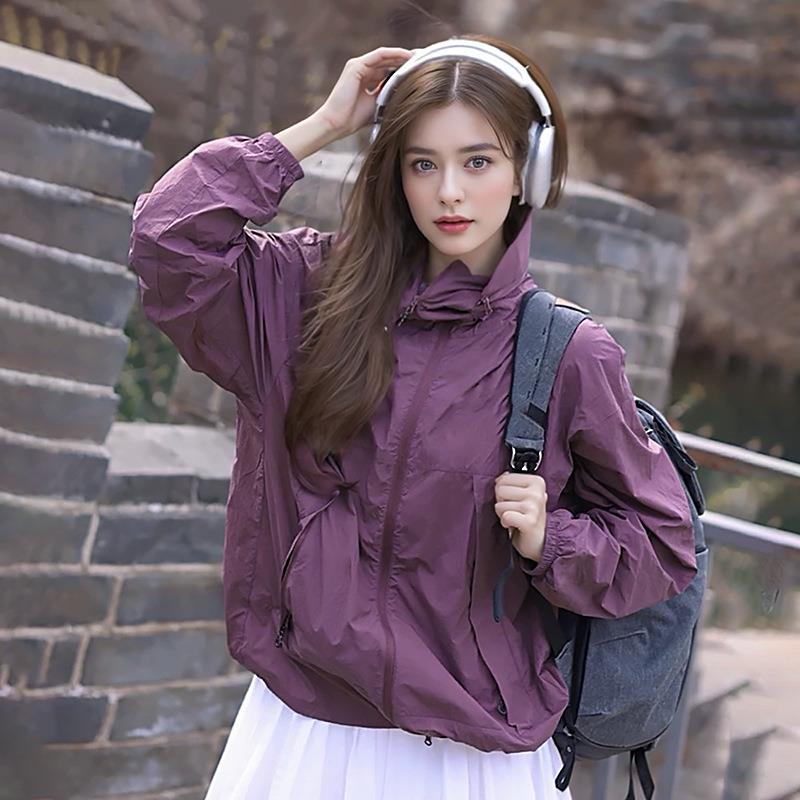 山系防晒衣男皮肤衣黑胶可拆卸帽檐女防晒服防水防紫外线外套风衣