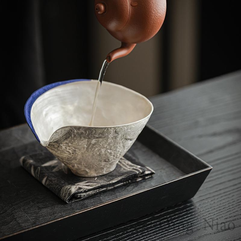 复古鎏银公道杯薄胎家用手执公杯陶瓷茶海茶具钧杯过滤茶渣分茶器