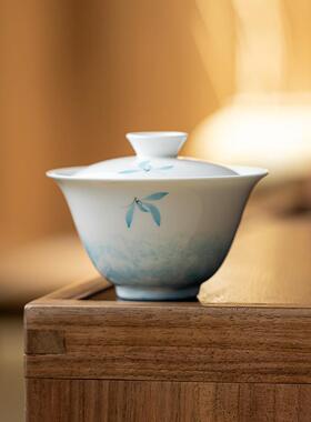 观岚家用二才盖碗茶杯高档手绘蝴蝶兰茶碗陶瓷泡茶器不烫手茶具