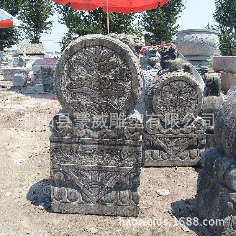仿古门墩大理石青石做旧石鼓狮子抱鼓石一对石雕抱鼓摆
