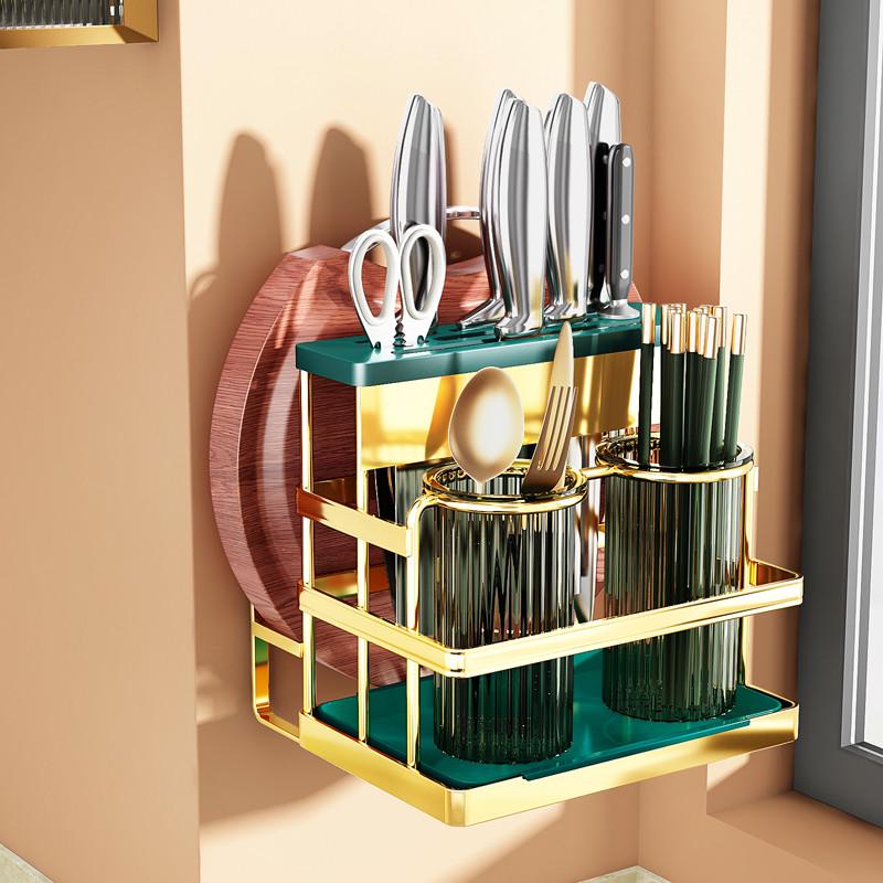 厨房刀架置物菜板放置刀具菜刀架子壁挂式台面款一体厨具收纳沥水