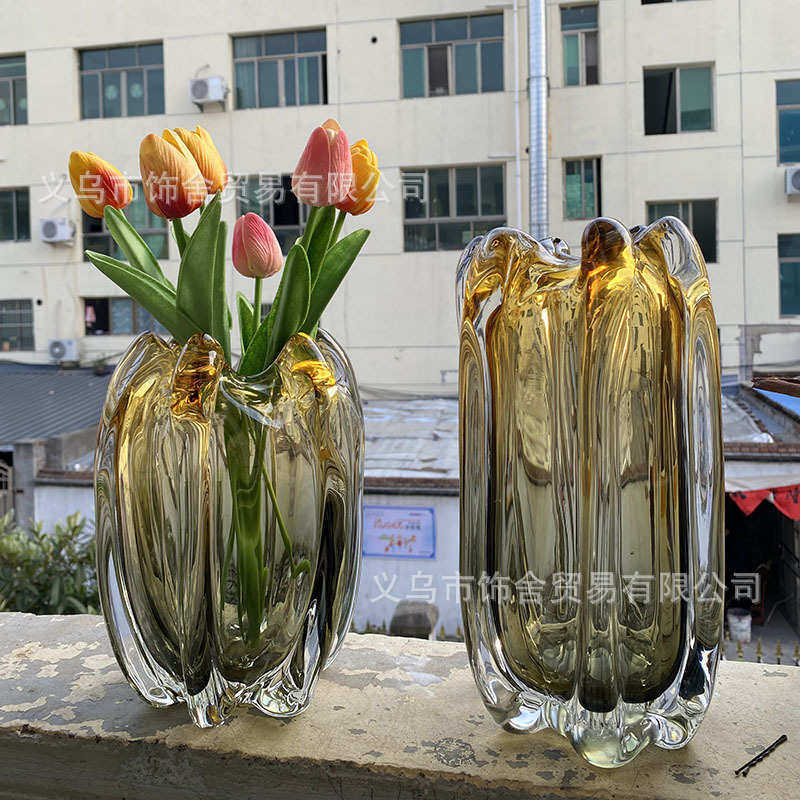 轻奢双色琉璃花瓶渐变色花瓶插花瓶客厅样板间花瓶摆设装饰