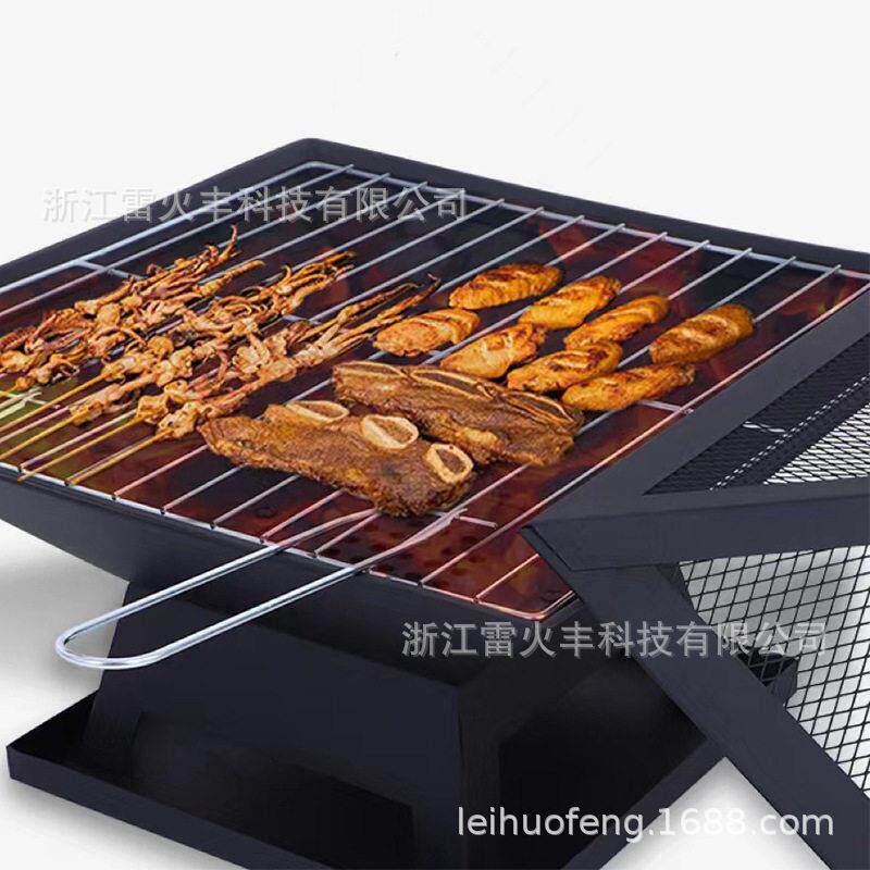 厂家围炉煮茶方形火盆烧烤炉户外便携火炉烤火盆烧烤架取暖火炉