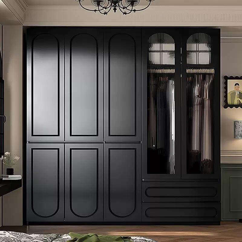 质法式古衣柜现代卧室家用实木0c复m衣柜6深一门到顶分段式黑色大