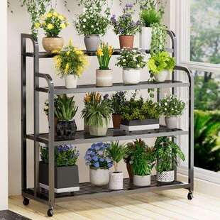 花架置物架阳台花架子客厅落地式移动新款多层多肉花盆植物角带轮