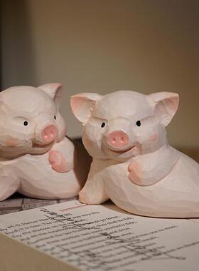 “大王~翻我的牌子吧”手工木雕小摆件可爱贵妃猪办公桌面装饰品