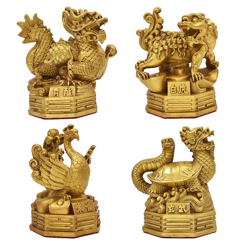 纯黄铜四神兽摆件一套青龙白虎朱雀玄武四方神圣兽铜龙铜虎工艺礼