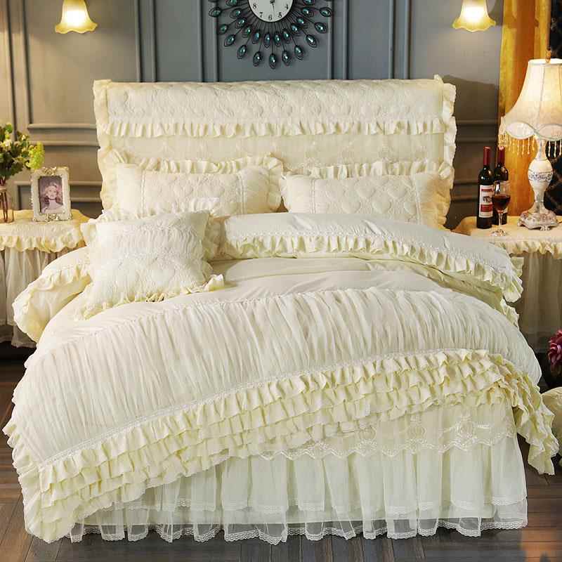 正品萱羽秋冬公婚主庆暖.夹棉加厚床裙床罩式四件套磨毛保花边被