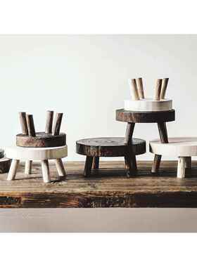 覆古作旧小圆凳花架盆栽增高架乡村破烂风迷你椅子【二店道具铺】