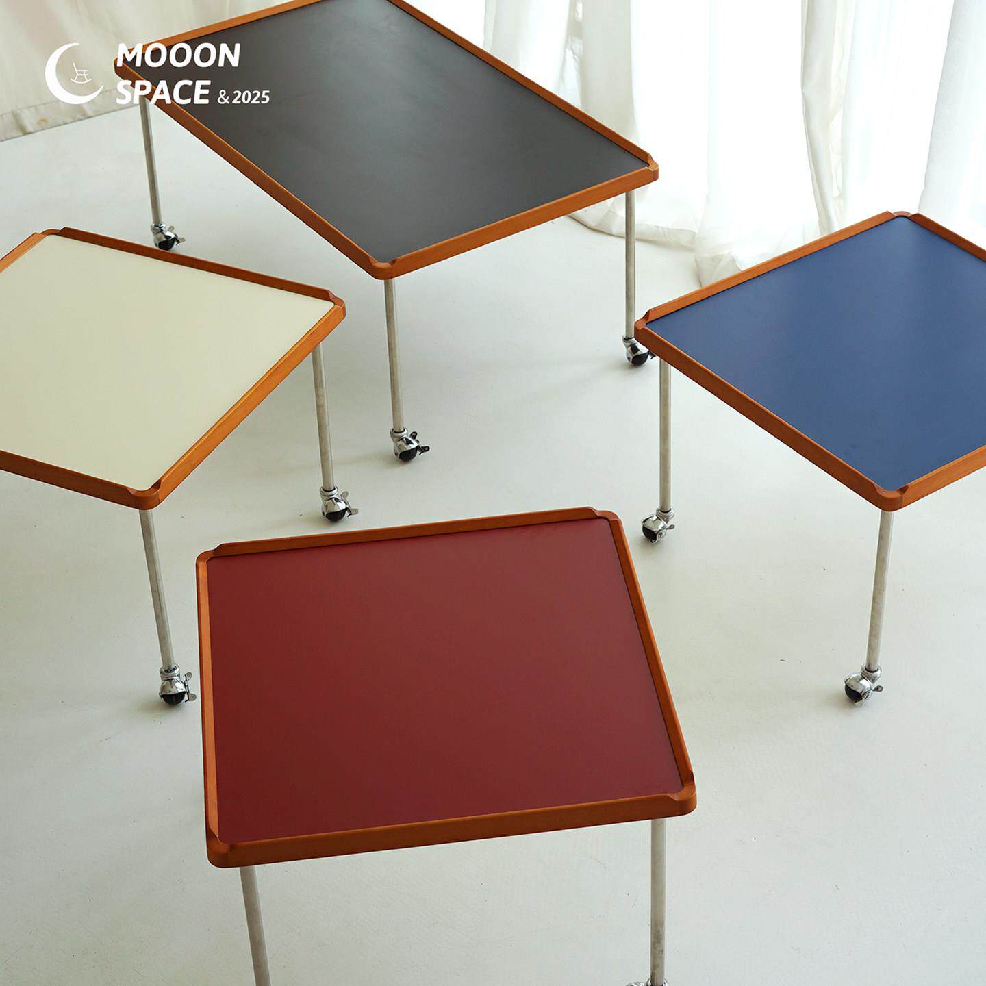 Mooon Space/彩色茶几小户型北欧简约可移动不锈钢实木中古咖啡桌
