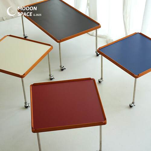 Mooon Space/彩色茶几小户型北欧简约可移动不锈钢实木中古咖啡桌