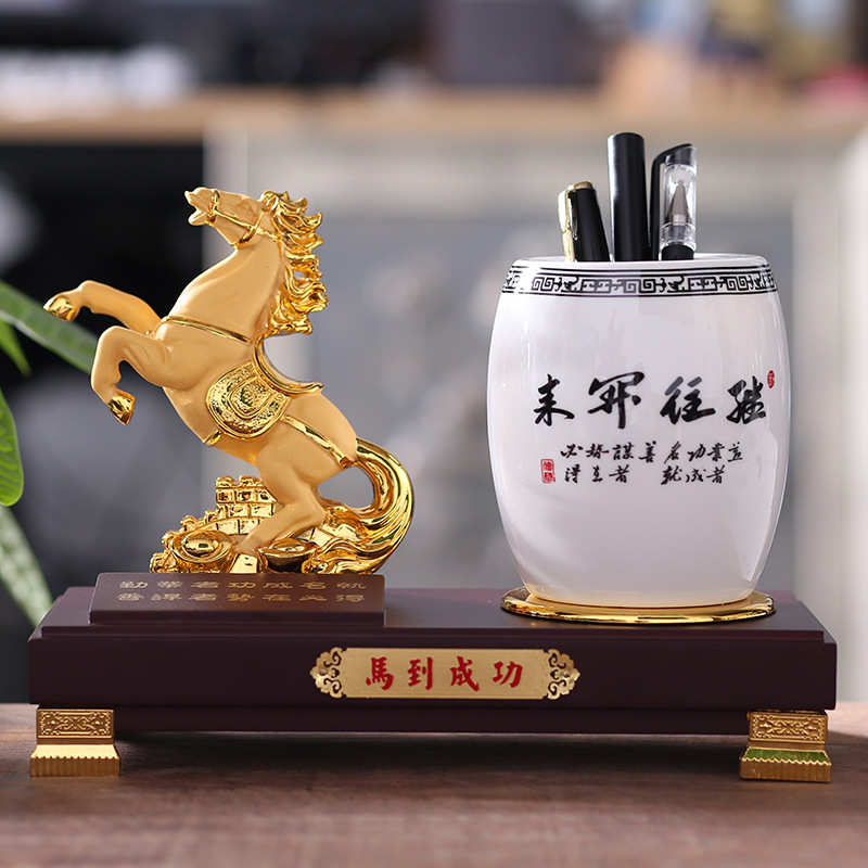 装饰复古笔筒店铺桌老板商务金牛牛礼品摆件开业工艺品办公室创意