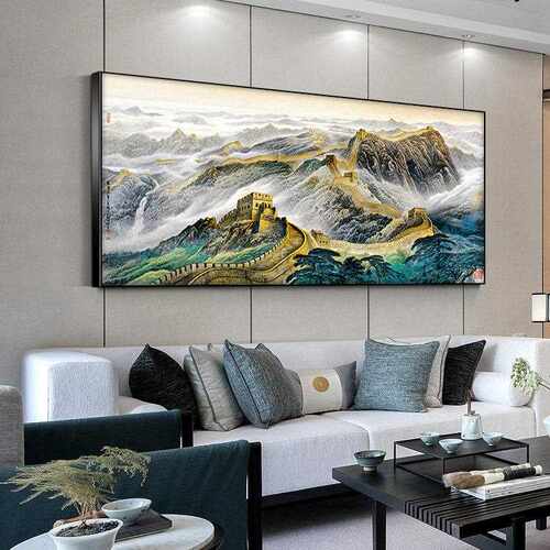 新款直销山水画万里长城客厅装饰画老板办公室背景墙挂画桌后靠山