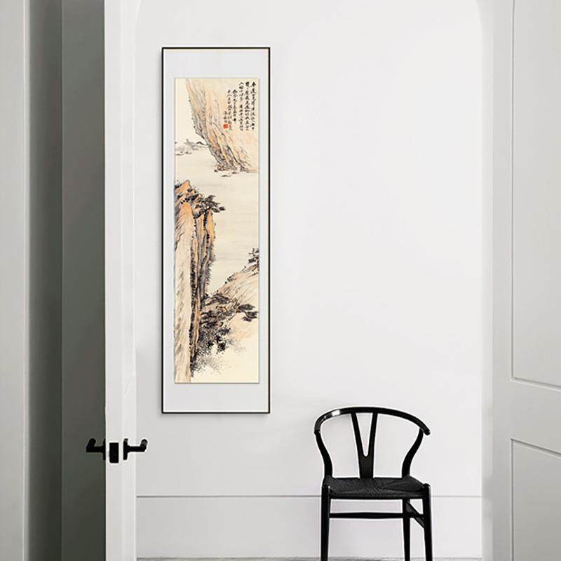 山水装画关客B-8-22厅沙发背景玄办室书房挂画新中式竖幅饰国公画