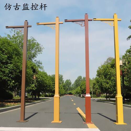 别墅防腐镀锌仿古监控杆木纹烤漆支架2.5米3米3.5米仿古监控立杆